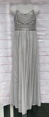 ADRIANNA PAPELL Women's Silver Beaded Bodice Chiffon Ball Gown Dress 8 Formal - Image 1 of 4