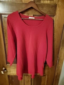 Calvin Klein Womens Plus Size 2X Sweater 3/4 Sleeves Woven Back Detail Red Ltwgt - Picture 1 of 10