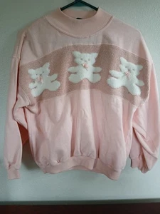 Vintage 80s Fashion Force Women's M Pink Holiday Sweater White Bears Bows - Picture 1 of 5