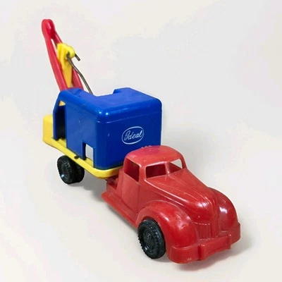 Camión excavador Ideal Toys I-662 cabina roja carrocería azul amarillo de colección hecho en EE. UU. Foto 1 de 4
