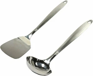 Chef Craft Stainless Solid Spatula Turner & Ladle Set w/ Brushed Finish Handle - Picture 1 of 5