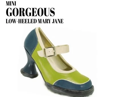 Fluevog DE COLECCIÓN EXCELENTE Mini Precioso Tacón Mary Jane verde azulado/oliva/beige -6.5 Foto 1 de 4