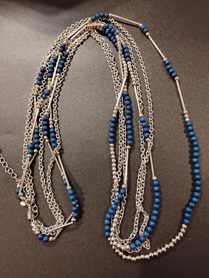 Premier Designs Necklace Cobalt Blue & Silver Bead 4 Strand Necklace 35-39" - Изображение 1 из 1