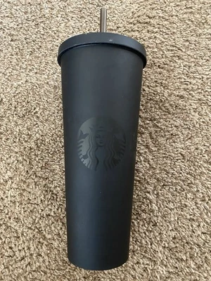 星巴克哑光平底黑色24盎司玻璃杯带吸管 — 第 1/4 张图片