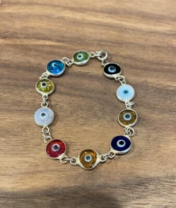 Evil Eye 🧿 Multi Colored Bracelet With Silver Tone Metal. New. - Picture 1 of 3