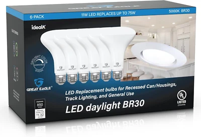 BR30 LED Bulb, 11W (75W Equivalent), 850 Lumens, 5000K Daylight Color, for Reces - Image 1 of 4