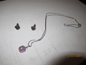 Sterling Silver 18" Amethyst Pendant w/ Earrings - Picture 1 of 4