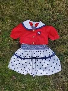 Vtg Beaux Age Girls Size 5 Polka Dot Dress W/ Jacket Red Blue White USA Nautical - Picture 1 of 8