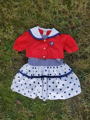 Vtg Beaux Age Girls Size 5 Polka Dot Dress W/ Jacket Red Blue White USA Nautical - Image 1 of 4