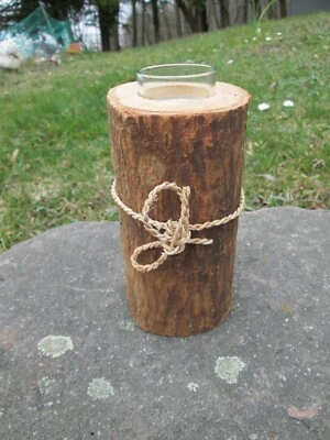 Teelichthhalter Holzstamm aus Mangoholz mit Glaseinsatz Deko Wohnen (Stk 7.99 €) - Bild 1 von 2