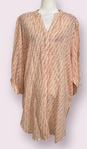 NWT Maeve Anthropologie Women's Top Tunic Button Front Orange Geometric Size L - Picture 1 of 9