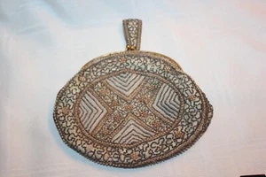 ANTIQUE MICRO BEADS and PEARLS ~ SMALL PURSE w/ FINGER LOOP ~ 5.5" x 6.5" - Picture 1 of 12