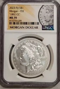 1892 MORGAN CC silver Dollar NGC MS 70 FIRST DAY CARSON CITY FIJI MINT - Picture 1 of 1
