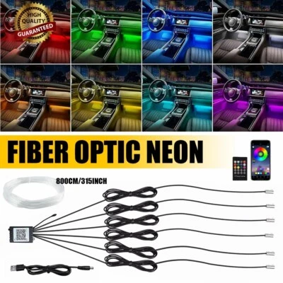 8 М светодиодная неоновая отделка светящаяся оптическая лента волокно освещение салона автомобиля приложение - Изображение 1 из 4