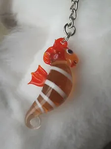 Handmade Murano Glass Seahorse Keyring Key Fob Chain Dangler Translucent Orange - Picture 1 of 3
