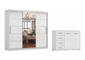 2er-Set Schwebetürenschrank ALBA I Kommode FRIDA 01 Weiß/Weiß - Bild 1 von 10