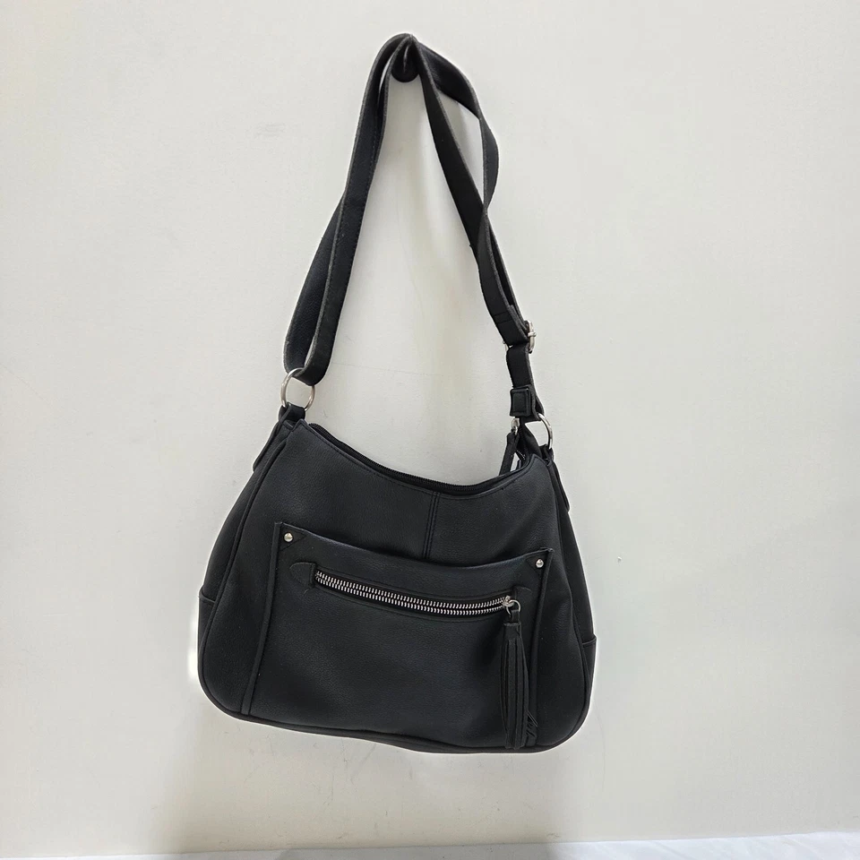 Bolso de hombro hobo con correas ajustables de cuero sintético guijarro negro Bueno para mujer Foto 1 de 4