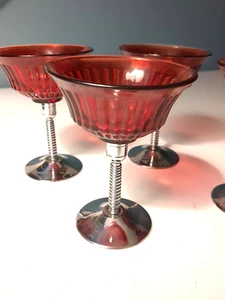 4er Set Anchor Hocking Rubinrot & Chrom Sektgläser / Parfait, Art Deco - Bild 1 von 12