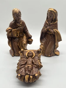 3 Piece Ceramic Nativity Scene- Brown/Bronze Color- Small Chip on Hand - Picture 1 of 21