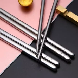 5 Pair Child Size Stainless Steel Chopsticks Reusable - Picture 1 of 7