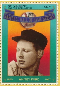 SELLO de tarjeta Whitey Ford 1992 San Vicente y las Granadinas #4 de los Yankees de Nueva York - Imagen 1 de 2