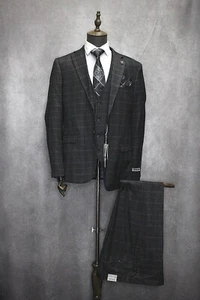 Traje formal para hombre Stacy Adams híbrido 3 piezas carbón a cuadros SM159H1-156 - Imagen 1 de 6