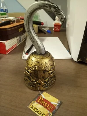 Gancho de mano pirata de plástico esqueleto brazalete calavera oro plata accesorio de utilería (HALLOA) Foto 1 de 3