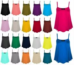 Women Cami tops Ladies Camisoles Vest Flared Swing Strappy Plus Size Top 8-22 - Picture 1 of 19