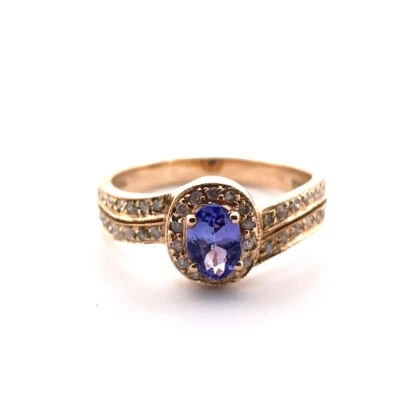 Sparkling 14K Yellow Gold Tanzanite and Diamond Ring - Изображение 1 из 4