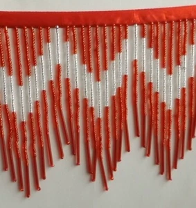 Bright Red 4 1/2" fringe with a one inch bright silver insert in middle GLASS - Imagen 1 de 1