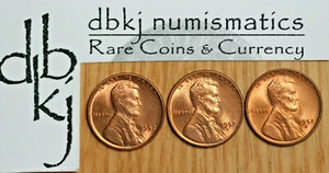 Lot of 3 - 1952 P D S - Lincoln Wheat 1¢ Cents Penny - Choice Red Uncirculated - Picture 1 of 2