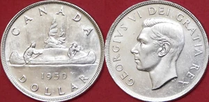 Brilliant Uncirculated 1950 Canada 4 Water Lines Silver 1 Dollar Maybe Scratched - Picture 1 of 2