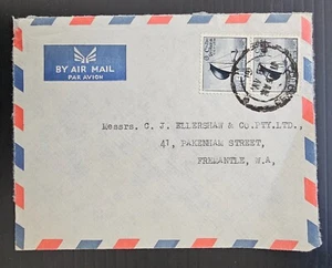 1961 Ceylon Airmail Cover ties 2 stamps cd Colombo-Fremantle - Picture 1 of 2