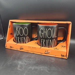 Rae Dunn Halloween Mug Set Boo Friend & Ghoul Friend NEW IN BOX Black Orange - Picture 1 of 14