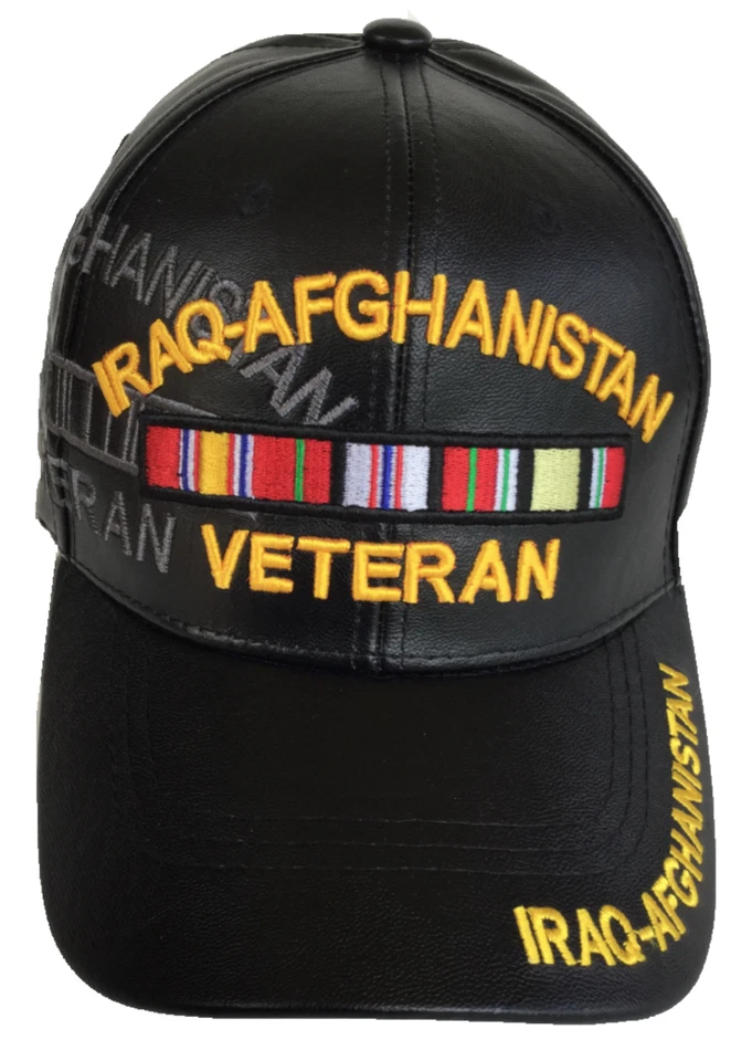 Iraq-Afghanistan Veteran, ribbons, PU Leather black hat - Image 1 of 1