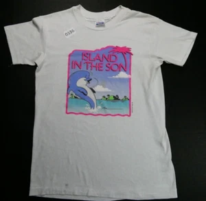 VTG 1990 Dolphin 'Island In The Son' Art Shirt, White, Size Small, 3 Small Spots - Picture 1 of 15