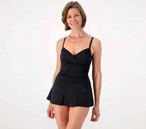 Jantzen Flirty Wrap Front Swim Dress Black Plus Size 22 A500957 - Picture 1 of 2