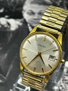 Vintage SEIKO 6602-1990 hand-wind Gold Tone 37mm Case Speidel Bracelet - Foto 1 di 7