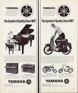 Print Ad Yamaha 1963 Piano Motorcycle Double Half-Page Magazine 5"'x12" Each - Picture 1 of 1