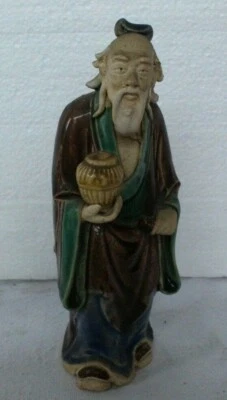 old chinese figure of a sage older man holding a pot - Image 1 of 4
