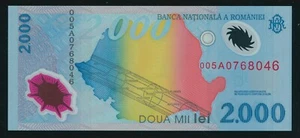 1999 Romania 2000 Lei Polymer Banknote P111b Solar Eclipse Banknotes Paper Money - Picture 1 of 2