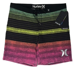 Hurley Phantom Board Short 30 embroidered Logo Pink Yellow Blue Green Striped - Picture 1 of 7