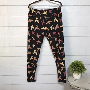 Lularoe Tall & Curvy Leggings Black Back Ground With Multicolor Doves. - Picture 1 of 6