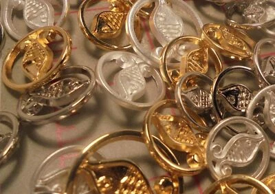 25 Large Metal Shank Buttons Shiny Gold Single Fish Design 1" 26mm Made in Italy - Image 1 of 4