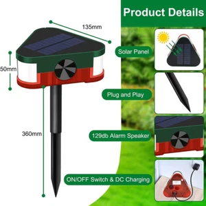 Solar Bewegungsmelder Alarm 360° Detektor 3x129db Sirene Blitzlicht mit Fernbedi - Bild 1 von 19