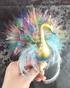 Bunter gefiederter Pfau Weihnachtsschmuck gold metallic verziert MUST SEE - Bild 1 von 6