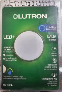 Lutron Dalia LED+ Drehdimmer weiß 150W einpolig/3-fach Soft Glow 120V 1379 - Bild 1 von 2