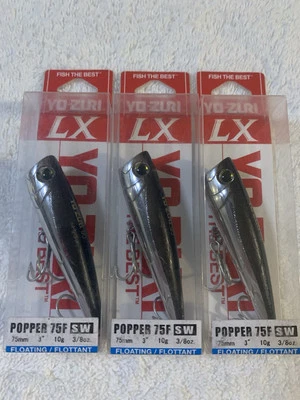 (LOTE DE 3) YO-ZURI LX 75F SW 3/8oz.  TOP WATER POPPER NEGRO PLATEADO. "Nip 3""" Foto 1 de 3