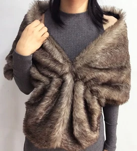 Estola Larga Envoltura Encogerse de hombros Bufanda Regalo Invierno Mujeres Imitación Piel Mantón Noble Dama Boda - Imagen 1 de 15