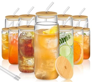 20oz Glass Cups with Lids and Straws - 12Pcs Can Shaped Drinking Glasses Set,... - Picture 1 of 7
